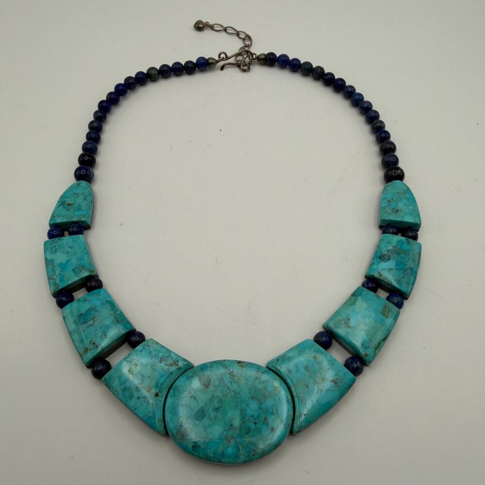 Jay King DTR Sterling Silver Reversible Turquoise Lapis Collar Necklace 18"-21"